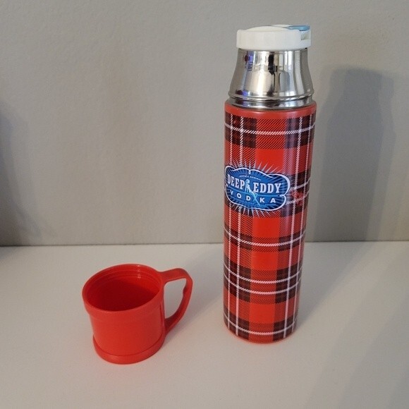 2/$20 Austin's Original Deep Eddy Vodka 8 Oz Red Flannel Thermos - Picture 2 of 7